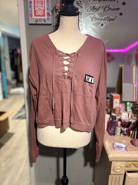 PINK Victoria's Secret Lace-Up Crop Sweatshirt in Rose Mauve